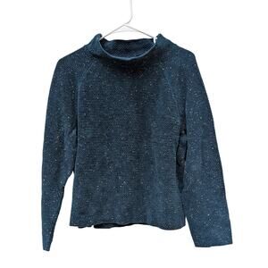 Eileen Fisher Organic Cotton Mock Neck Textured Knit Sweater Women's Large